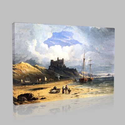 John Varley Bamburgh- Castle with Holy island  Canvas 