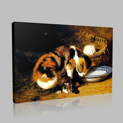 Henriette Ronner-Knip-She-cat and its kittens Canvas