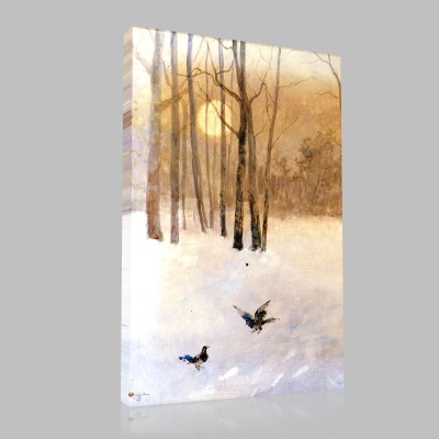 John Lewis Brown-Birds in a snowfield Canvas