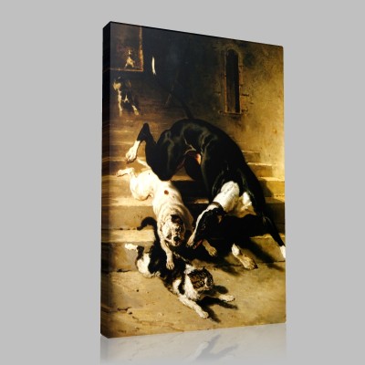Alfred de Dreux-Dogs driving out a cat Stampa su Tela Alfred de Dreux-Dogs driving out a cat Stampa su Tela