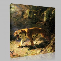 Gustave Surand-Howling tiger Stampa su Tela