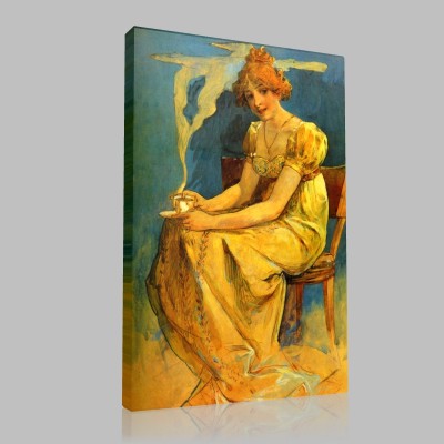 Mucha-Aquarelle,Woman Sitting with a Drink Canvas Mucha-Aquarelle,Woman Sitting with a Drink Canvas