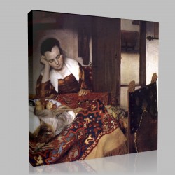 Johannes Vermeer-Maid Asleep Stampa su Tela