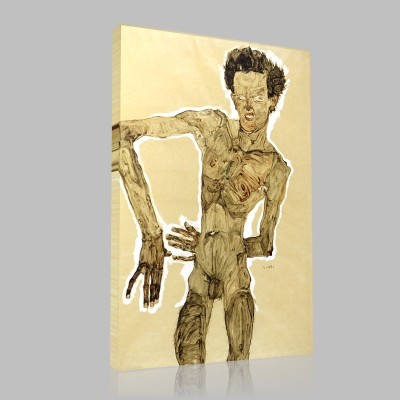 Egon Schiele-Nude self-portrait grimacing Canvas