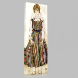 Egon Schiele-Portrait of the artist's wife standing Edith Schiele in striped dress Stampa su Tela