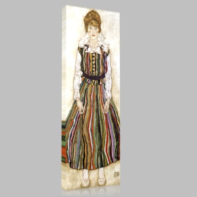 Egon Schiele-Portrait of the artist's wife standing Edith Schiele in striped dress Canvas