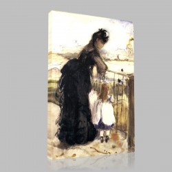 Berthe Morisot-Woman and child on  a balcony,watercolor Stampa su Tela