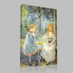 Berthe Morisot-Young girls in front of  the window Stampa su Tela