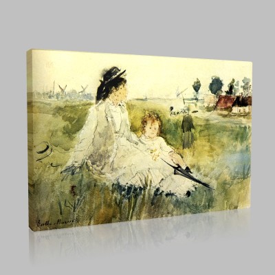 Berthe Morisot-Young woman and child in grass Canvas