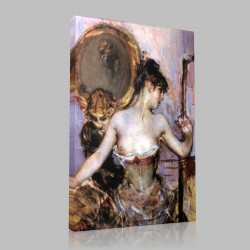 Boldini-Putting on Her Dress Stampa su Tela