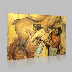 Edgar Degas-Blanchisseuses et cheval Stampa su Tela