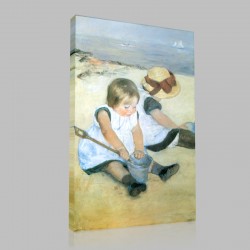 Mary Cassatt-Children Playing on the Beach Stampa su Tela