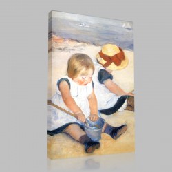 Mary Cassatt-Little Kids Playing on the Beach Stampa su Tela