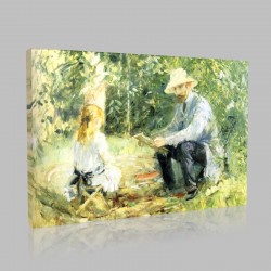 Berthe Morisot-Eugene Manet and his daughter with the Garden Stampa su Tela