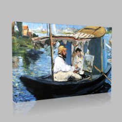 Édouard Manet-Claude Monet combing in his workshop Stampa su Tela