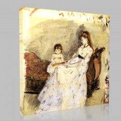 Berthe Morisot-Mrs Pontillon and her daughter on a settee Stampa su Tela