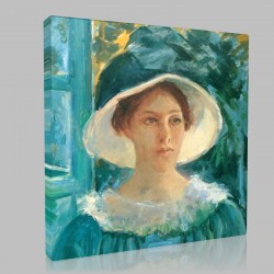 Mary Cassatt-Young Woman in Green, Outdoors in the Sun Stampa su Tela