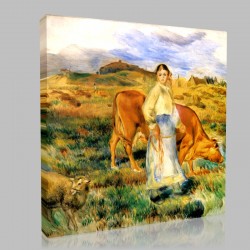 Renoir-Shepherdess with cow and ewe Stampa su Tela