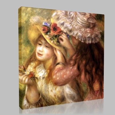 Renoir-Young girls with the flowered hats Stampa su Tela