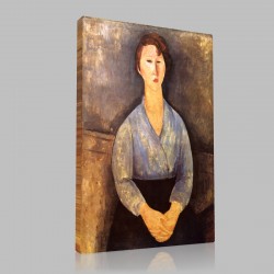 Amedeo Modigliani-Jeune femme assise au corsage bleu Stampa su Tela
