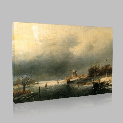 Charles Henri Leickert-A Winter Landscape with Skaters Stampa su Tela Charles Henri Leickert-A Winter Landscape with Skaters Stampa su Tela