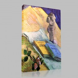 Van Gogh-Still Life with Books and Rose Stampa su Tela