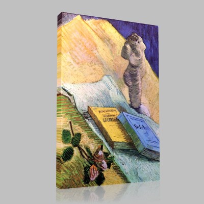 Van Gogh-Still Life with Books and Rose Stampa su Tela