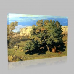 Gustave Le Courbet-Grape harvest with Ornans under the Rock of the Mount Stampa su Tela