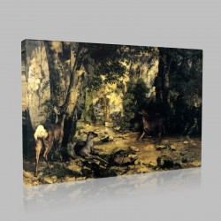 Gustave Le Courbet-Handing-over of the roe-deers to the brook of Pleasure-Fountain Stampa su Tela
