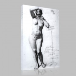 Gustave Le Courbet-Naked woman upright, black stone on paper Stampa su Tela