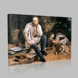 Gustave Le Courbet-Portrait of Pierre-Joseph Proudhon with his children Stampa su Tela