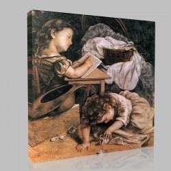 Gustave Le Courbet-Portrait of Pierre-Joseph Proudhon with his children, Détail Stampa su Tela