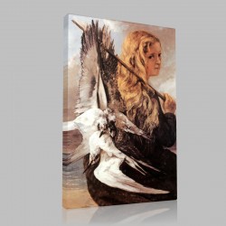 Gustave Le Courbet-The Girl with the gulls, Trouville Stampa su Tela