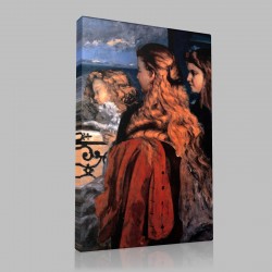 Gustave Le Courbet-The Three English ones with the Window Stampa su Tela