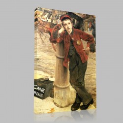 Jules Bastien Lepage-Le petit cireur de bottes à Londres Stampa su Tela