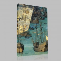 Bruegel-The Tower of Babel, Detail ships in the port Stampa su Tela