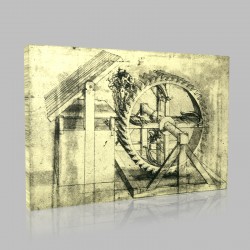 Leonardo DaVinci-Designs For a Treadwheel with Four Crossbows Stampa su Tela
