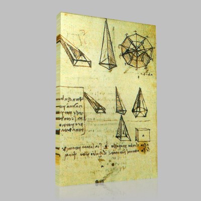 Leonardo DaVinci-Etudes de géométrie solide et polyèdres, Codex Forster I Canvas