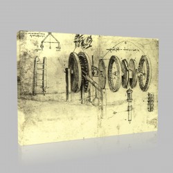 Leonardo DaVinci-Studies of Toothed Gears and For a Hygrometer, Codex Atlanticus Stampa su Tela