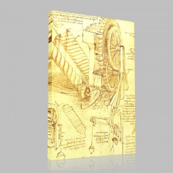 Leonardo DaVinci-TVis d'Archimède et pompes d'exhaure, cdoex Atlanticus, Détail Stampa su Tela