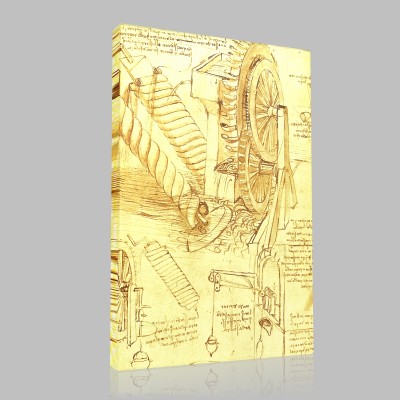 Leonardo DaVinci-TVis d'Archimède et pompes d'exhaure, cdoex Atlanticus, Détail Canvas