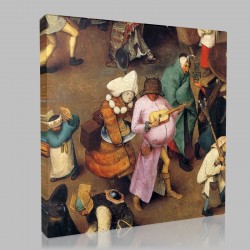 Bruegel-The Combat of Carnival and Lent,Detail the player of guitar Stampa su Tela