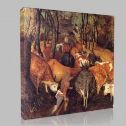Bruegel-The Re-entry of the Herds, autumn, Detail the herd Stampa su Tela