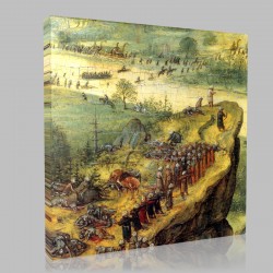 Bruegel-The Suicide of Saül, Detail soldiers on the headland Stampa su Tela