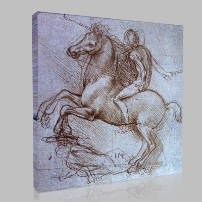 Leonardo DaVinci-Etude de cavalier sur un cheval cabré devant un ennemi à terre, Windsor Canvas