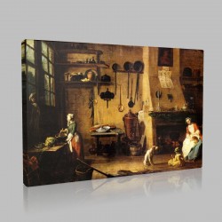 Jean-Baptiste Siméon Chardin-La Cuisine bourgeoise Stampa su Tela