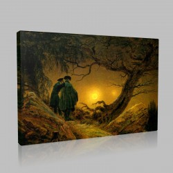 Caspar David Friedrich-Deux Hommes contemplant la Lune Stampa su Tela