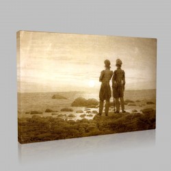 Caspar David Friedrich-Deux hommes au lever de la Lune Stampa su Tela