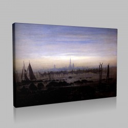 Caspar David Friedrich-Greifswald au clair de lune Stampa su Tela
