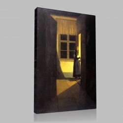 Caspar David Friedrich-Jeune fille avec chandelier Stampa su Tela